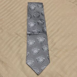 Versace Silver-Gray Medusa Motif Silk Tie WOW